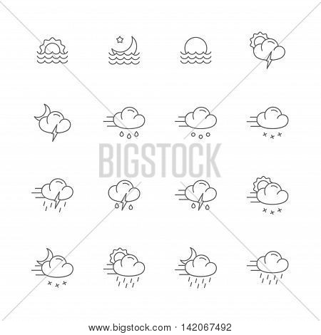 weather gray line icons meteo icons line set of 16