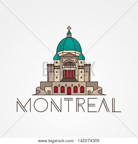 Saint Joseph Oratory in Montreal Canada. Modern linear icon. One line sightseeing concept