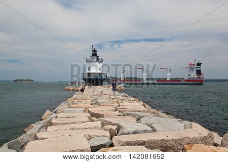 PORTLAND MAINE - JULY 5 2016: Warenborg Ship near the Portland USA.Wagenborg Shipping Sweden AB works with the industry directly or via brokers and forwarders for all kind of shipments.