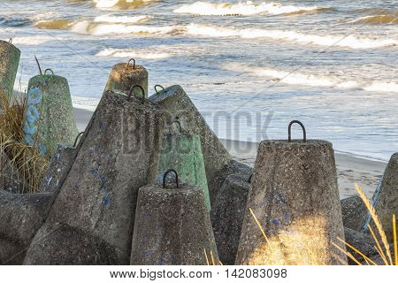 View on old Concrete breakwater - Baltic sea