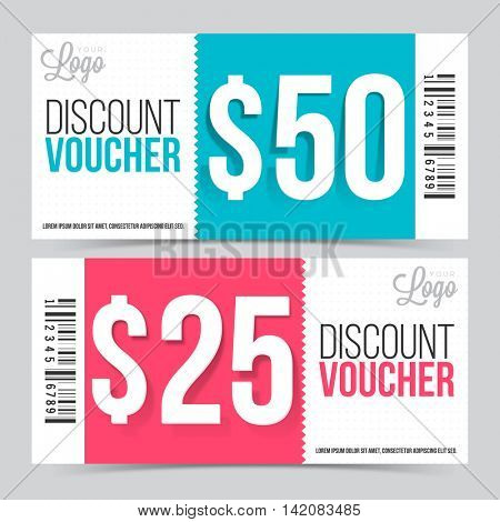 Creative Discount Voucher or Gift Coupon set with space for your professional image, Vector illustration.