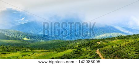 Bright picturesque Carpathian mountains landscape. Chornogora ridge Ukraine Europe