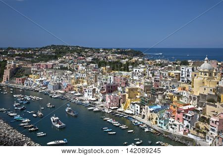 Island of Procida italy. The colorful Marina di Coricella small fisherman village