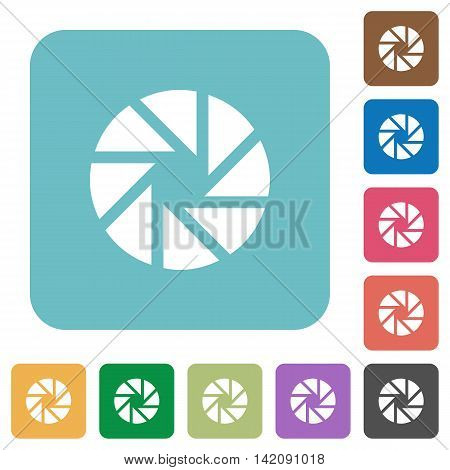 Flat aperture icons on rounded square color backgrounds.
