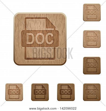 Set of carved wooden DOC file format buttons in 8 variations.