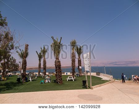 DEAD SEA ISRAEL - July 14: Beach brine and mud bathing in the Dead Sea Israel July 14 2015.