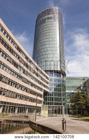 COLOGNE GERMANY - AUG 7 2016: The 103 meters high Cologne Triangle (german KoelnTriangle) building in Cologne Deutz Germany