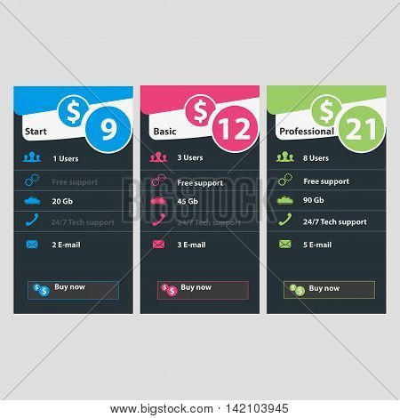 Hosting banner. Vector illustration three banner cloud storage.