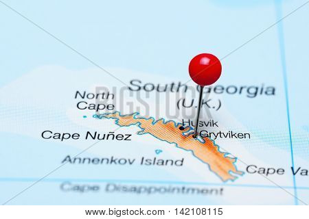Grytviken pinned on a map of South Georgia