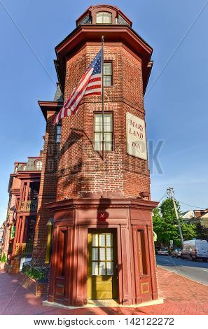 Annapolis Maryland - June 26 2016: The Maryland Inn a historic inn from the time of the end of the American Revolutionary War in Annapolis Maryland.