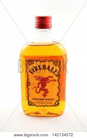 NEW YORK NY - AUGUST 10th 2016: Bottle of Fireball red hot cinammon whiskey
