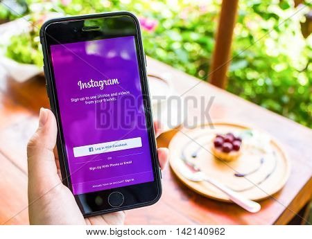 CHIANG MAI THAILAND - JUN 172016: A women holds Apple iPhone 6S with Instagram application 3D Touch on the screen. Instagram is a photo-sharing app for smartphones.