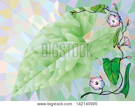 background of the triangles with the image of leaf and flowers bindweed