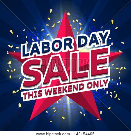 Banner for Labor day sale. Vector illustration for business promotion. Background of blue dust explosion for seasonal sale.