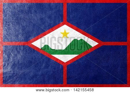 Flag Of Sint Eustatius, Netherlands, Painted On Leather Texture