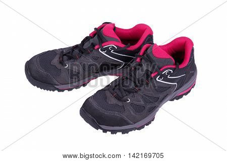 Women's hiking boots isolated on white background
