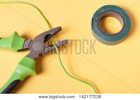 Set of electrical tool. Accessories for engineering work, energy concept