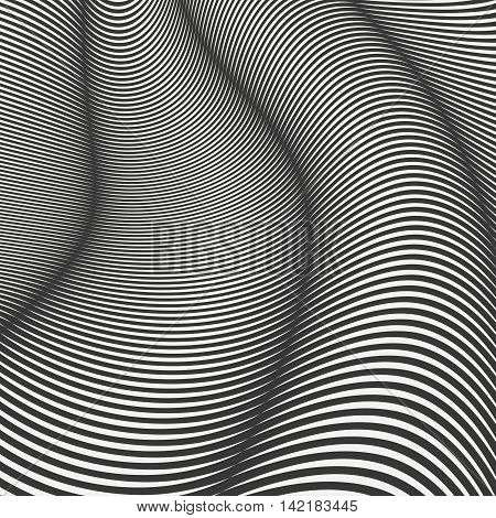 Mobious wave stripe. Geometric line abstract seamless pattern. Black wavy stripes. Optical design illusion. Wrapping paper. Vector illustration. Background. Graphic texture. Wallpaper.