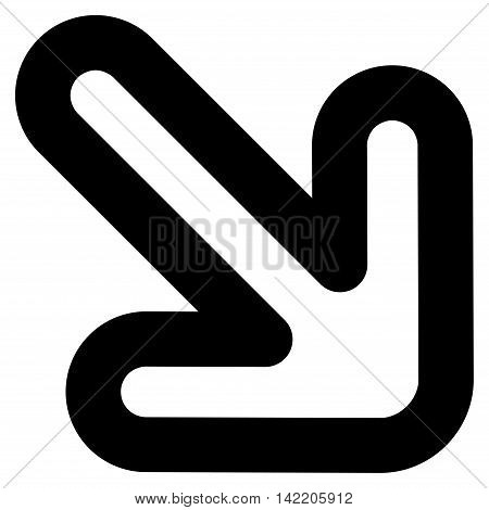 Right-Down Arrow vector icon. Style is outline flat icon symbol, black color, white background.