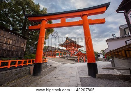 KYOTO, JAPAN - MARCH 24, 2016 : Torii gates in Fushimi Inari Shrine, Kyoto, Japan