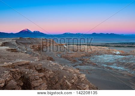 View of Valle de la Luna (Moon Valley) with Licancabur volcano on the back