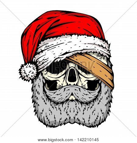 human skull Santa bandage on the eye vector illustration