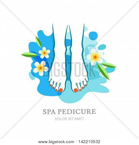 Female Feet And Flowers On Water Splash Background.