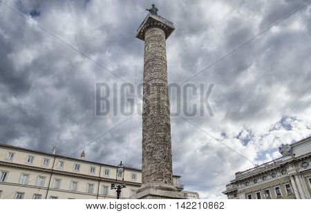 Marcus Aurelius column Colonna di Marco Aurelio in Piazza Colonna Rome Italy