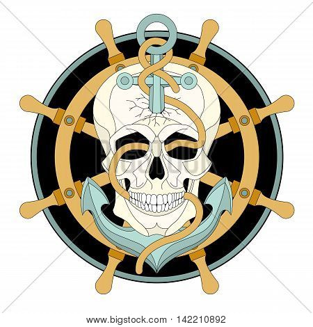 human skull anchor marine ship wheel vector illustration