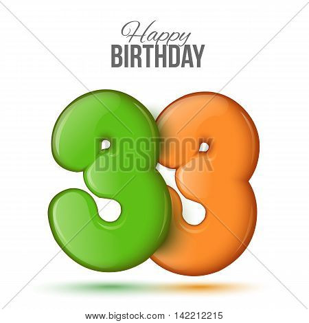 Number thirty three, 33 greeting card, 3d number thirty one. The volume figure 33 years. Positive, colorful, figure. illustration Sample card, celebrating birthday.