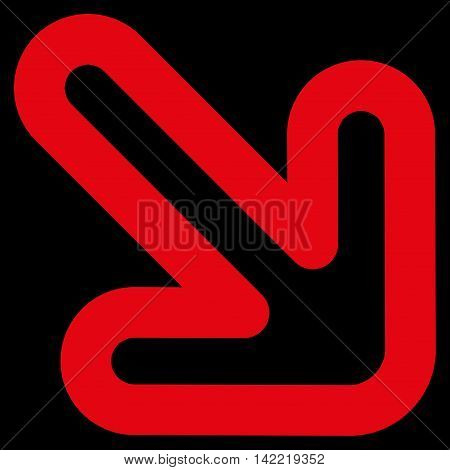 Right-Down Arrow vector icon. Style is contour flat icon symbol, red color, black background.