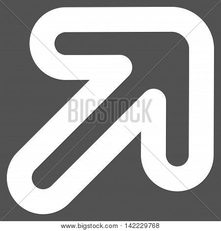 Right-Up Arrow vector icon. Style is linear flat icon symbol, white color, gray background.