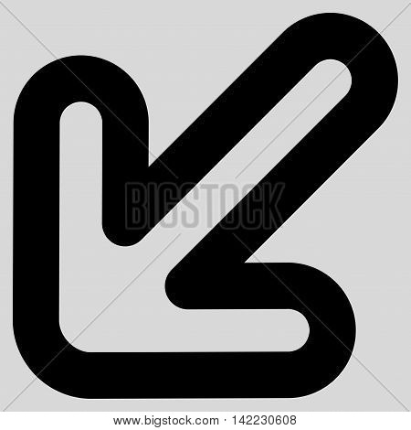 Left-Down Arrow vector icon. Style is contour flat icon symbol, black color, light gray background.