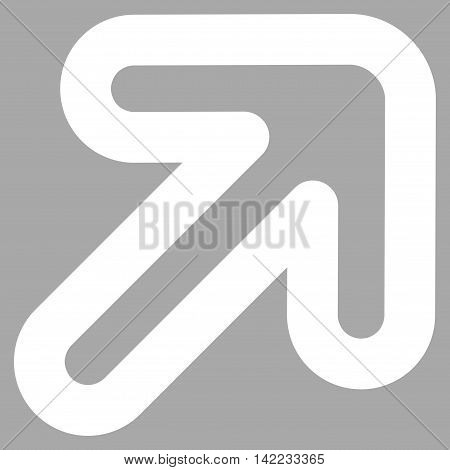 Right-Up Arrow vector icon. Style is linear flat icon symbol, white color, silver background.