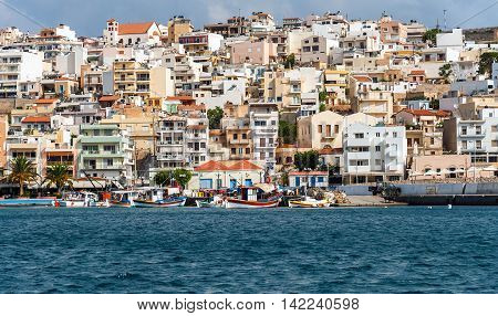 Front view at coastline of Sitia town on Crete island, Grecee