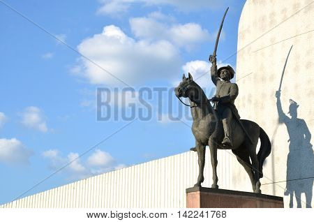 Statue of slovak national hero displayed like a fighter for his nation with sword in hand on the horse