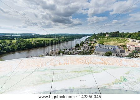 Chinon walled castle. Chinon is a commune located in the Indre-et-Loire department in the Region Centre. The Loire Valley with its castles is UNESCO World Heritage Site France