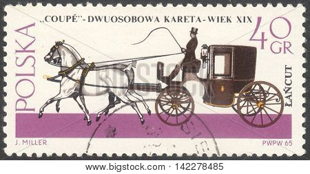 MOSCOW RUSSIA - CIRCA MAY 2016: a post stamp printed in POLAND shows a Coupe coach the series 