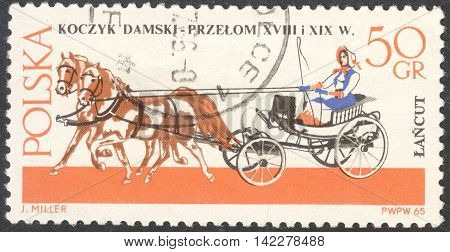 MOSCOW RUSSIA - CIRCA MAY 2016: a post stamp printed in POLAND shows a Lady's basket coach the series 