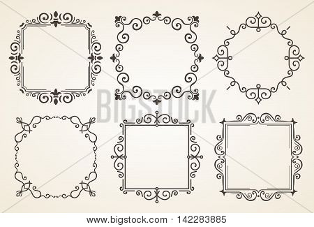 Set of Victorian Vintage Decorations Elements and Frames. Flourishes Calligraphic Ornaments and Frames. Retro Style Frame Collection for Invitations, Posters, Placards, Logos
