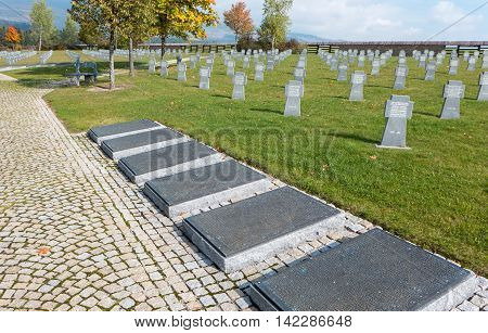 VAZEC SLOVAKIA - OCTOBER 30: Military cemetery from World war two on October 30 2015 in Vazec