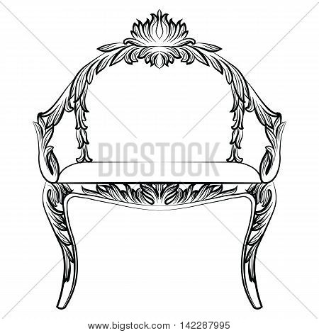 Baroque luxury style armchair furniture. Throne with luxurious rich ornaments. French Luxury rich carved ornaments decoration. Vector Victorian exquisite Style furniture. Vector sketch