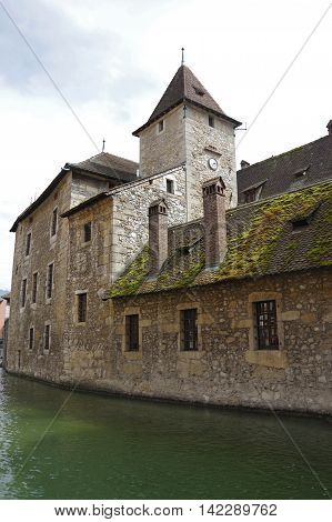 View of the canal in city centre of Annecy capital of Haute Savoie province in France. Annecy is known to be called the French Venice