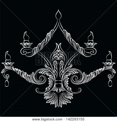 Rich Baroque Classic chandelier. Luxury decor accessory design. Vector illustration sketch