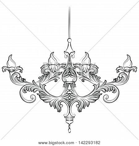 Exquisite Rich Baroque Classic chandelier. Luxury decor accessory design. Vector illustration sketch
