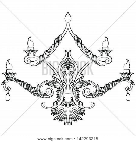 Rich Baroque Classic chandelier. Luxury decor accessory design. Vector illustration sketch