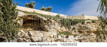 View of the Gordon's Calvary and Skull Hill in Jerusalem Israel