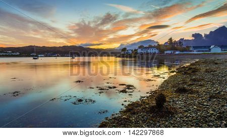 Beautiful Scottish sunset at Kyleakin village - Isle of Skye, Scotland, UK