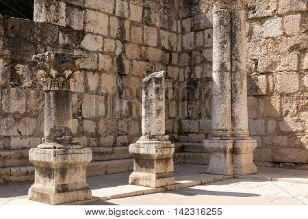 Inside of ancient synagogue in Capernaum - Israel