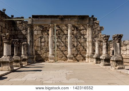 Inside of ancient synagogue in Capernaum - Israel
